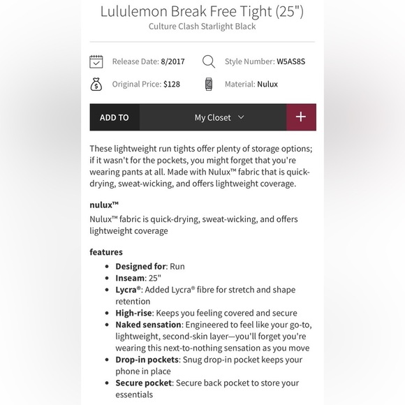 lululemon | size 4 Break Free Tight (25”) in Culture Clash Starlight Black - Picture 4 of 9